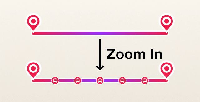 Bus route lines with drop pin markers