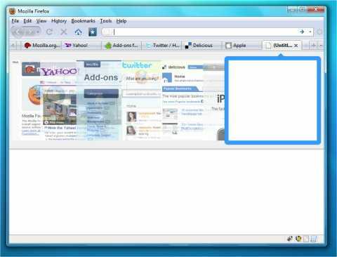Tab switching pane mockup with many tabs on Firefox