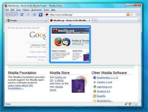 Tab switching pane mockup with two tabs on Firefox
