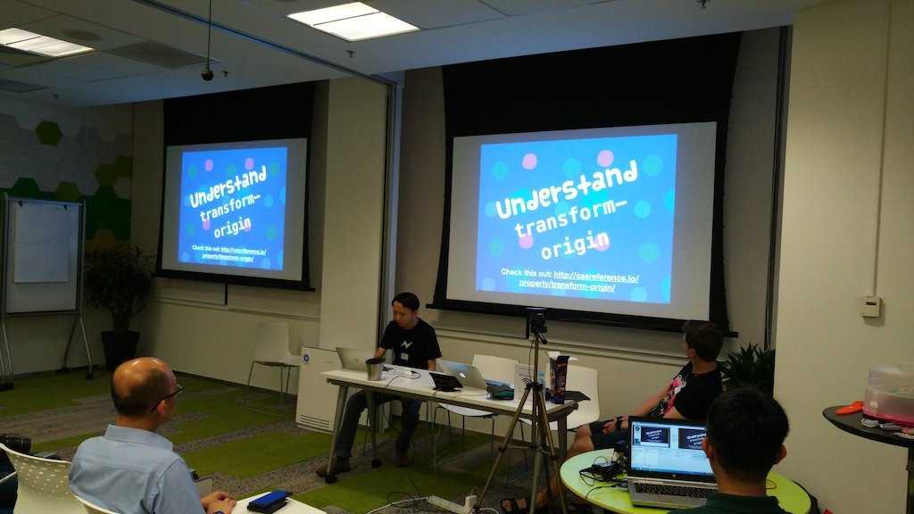 Chee Aun speaking about Super Silly Hackathon at Talk.CSS #23 Party Edition