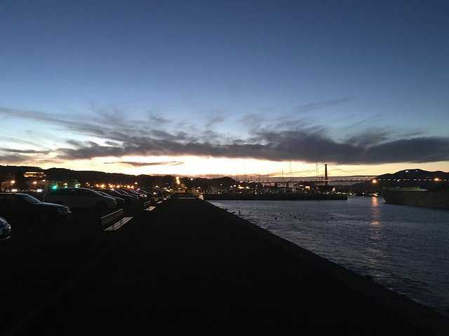 Sunset view from Marina Green Park in San Francisco