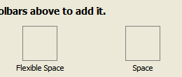 'Flexible Space' and 'Space' toolbar palette items on the Customize window