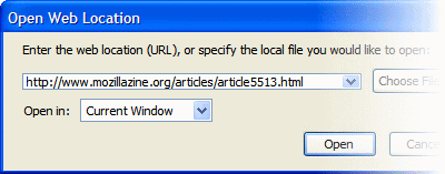'Open Web Location' dialog