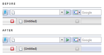 before: the 'darker' background of the tabs bar on Firefox; after: the new shiny Vista-style background of the tabs bar on Firefox