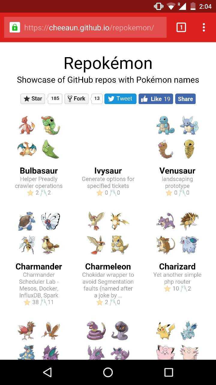 Repokémon web site on Chrome for Android