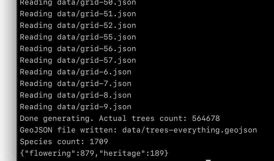 Terminal showing a script generating trees data