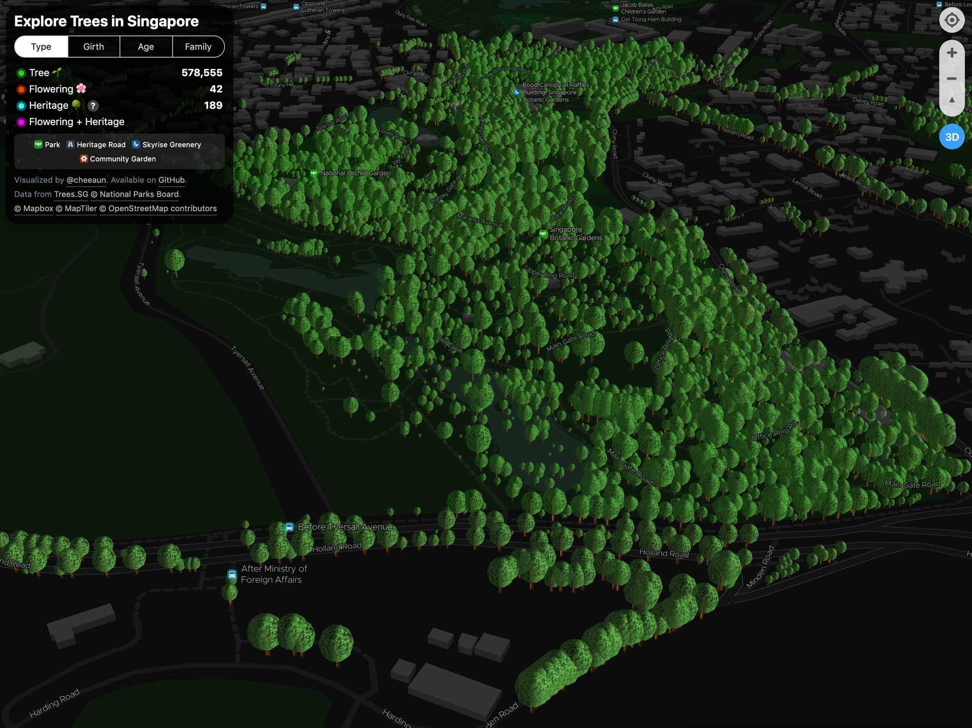 ExploreTrees.SG showing an overview of all 3D trees
