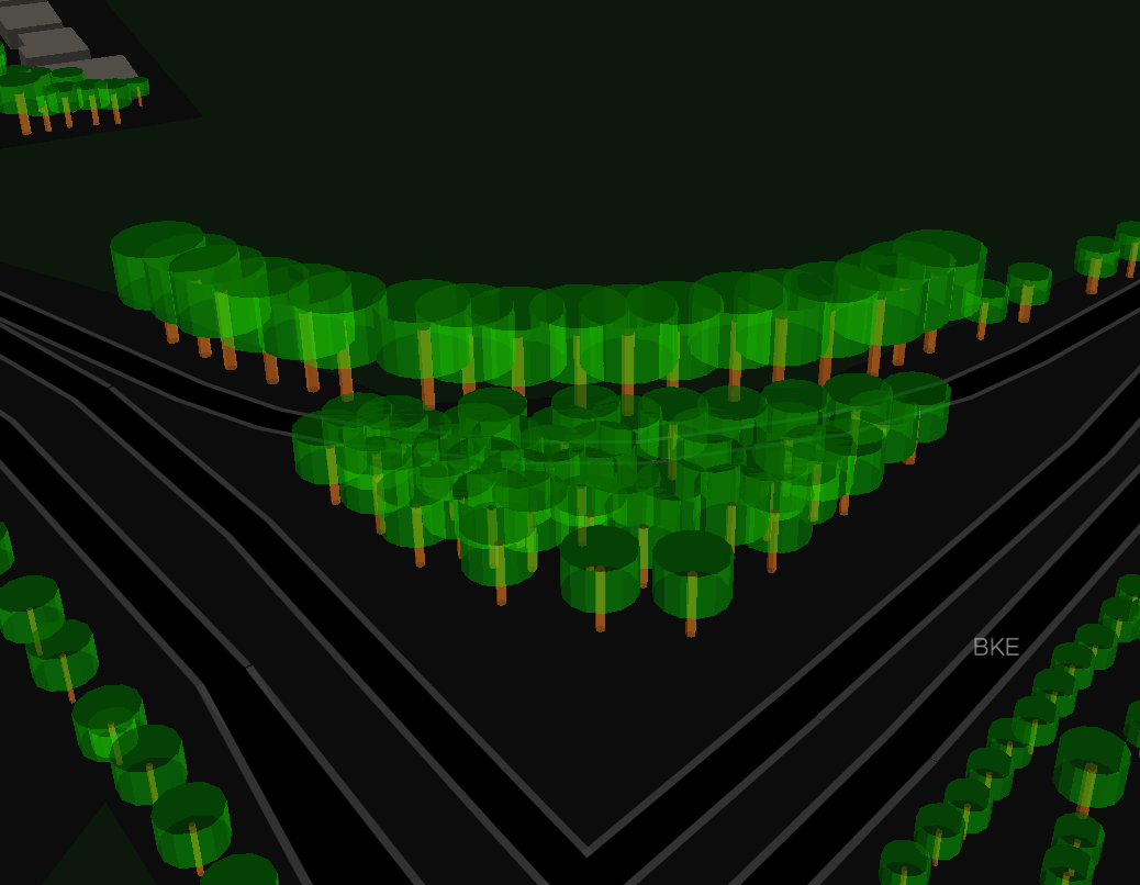 ExploreTrees.SG faux 3D trees — curved line of trees