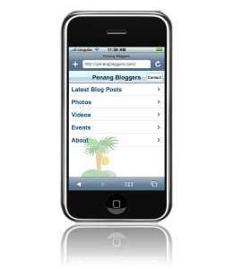 Penang Bloggers web site, optimized for Mobile Safari, displayed on iPhone