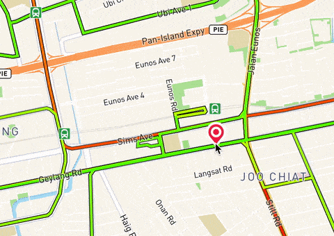 Rainbow-colored bus routes overlapping one another while zooming in