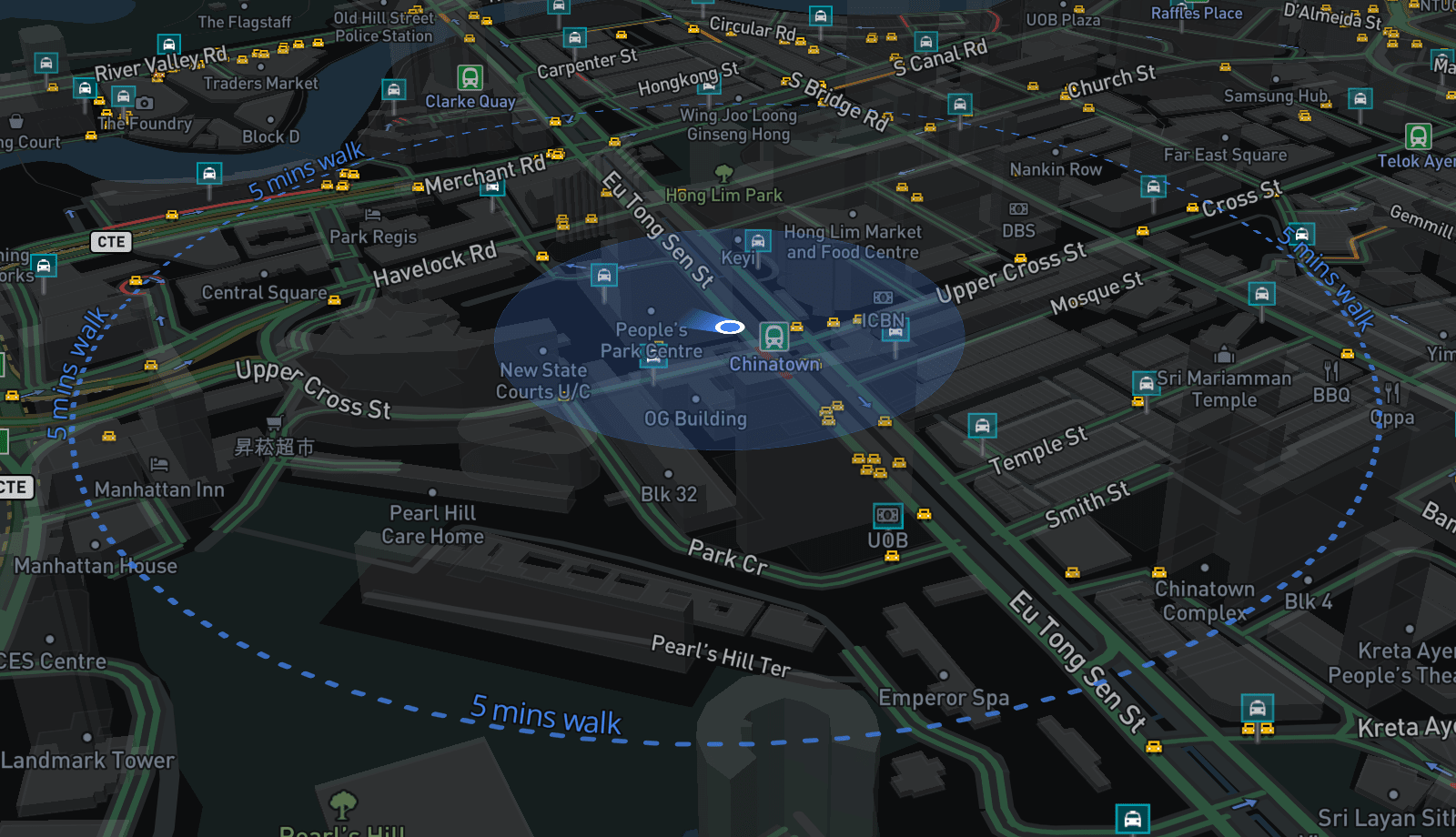 TaxiRouter SG showing 3D buildings
