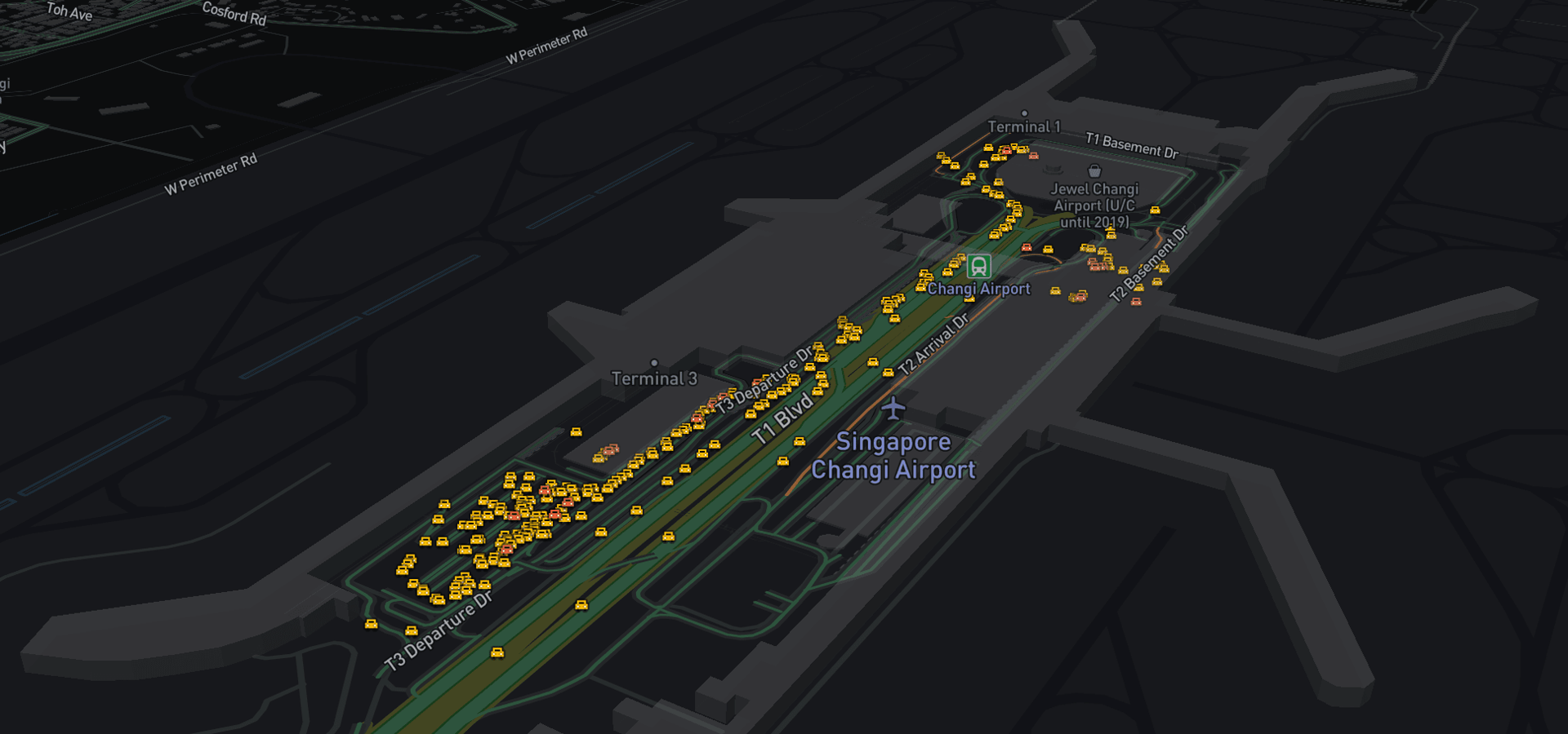 TaxiRouter SG, showing taxis at the Changi Airport