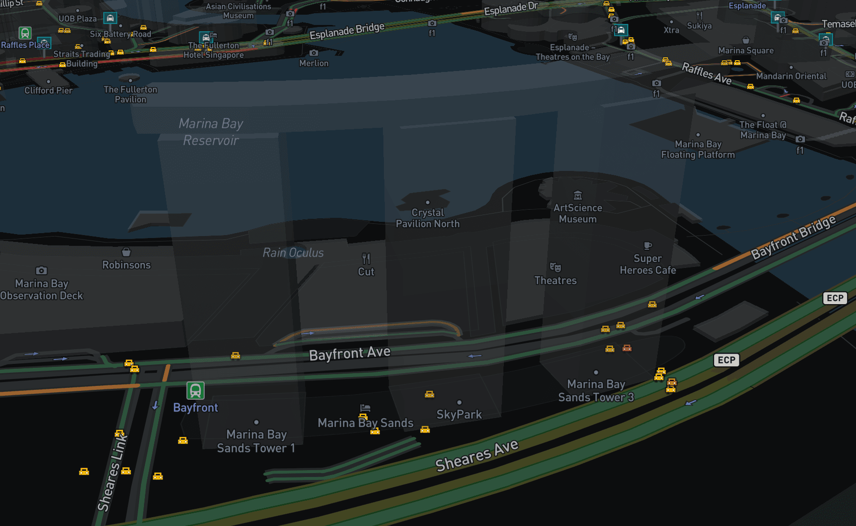 TaxiRouter SG, showing taxis at Marina Bay Sands