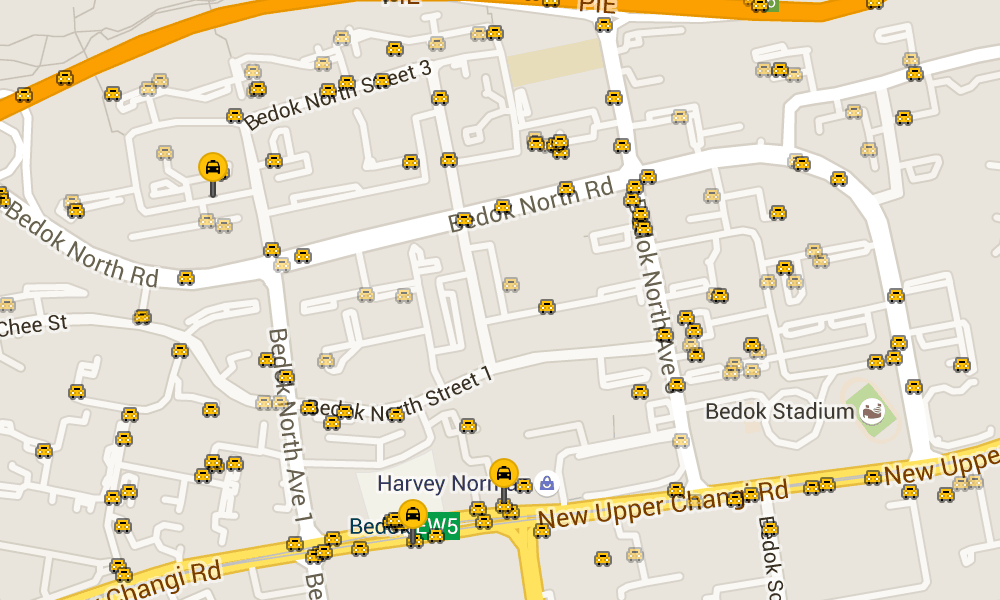 Individual taxis on TaxiRouter SG, higher zoom levels
