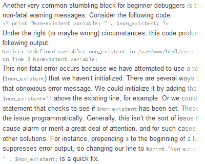 hard-to-read text of the 'PHPitfalls: Five Beginner Mistakes to Avoid' article on Digital Web Magazine